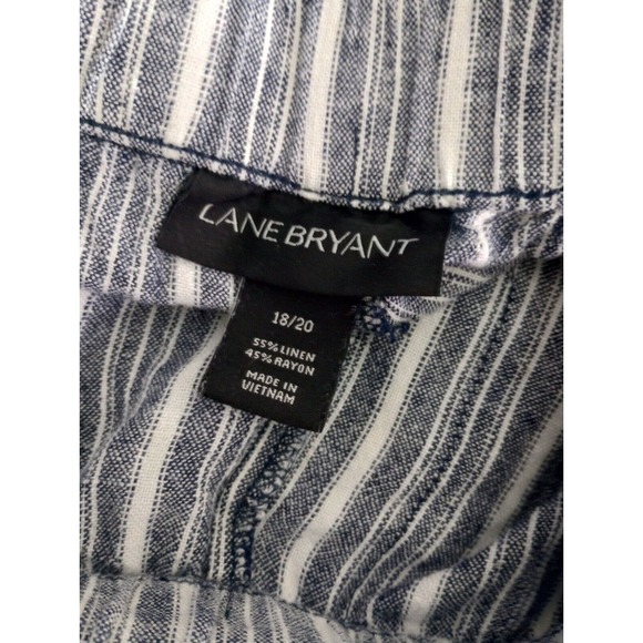 Lane Bryant Blue White Vertical Stripe Linen Crop Capri Pants Plus Sz 18 Beach - Picture 6 of 7